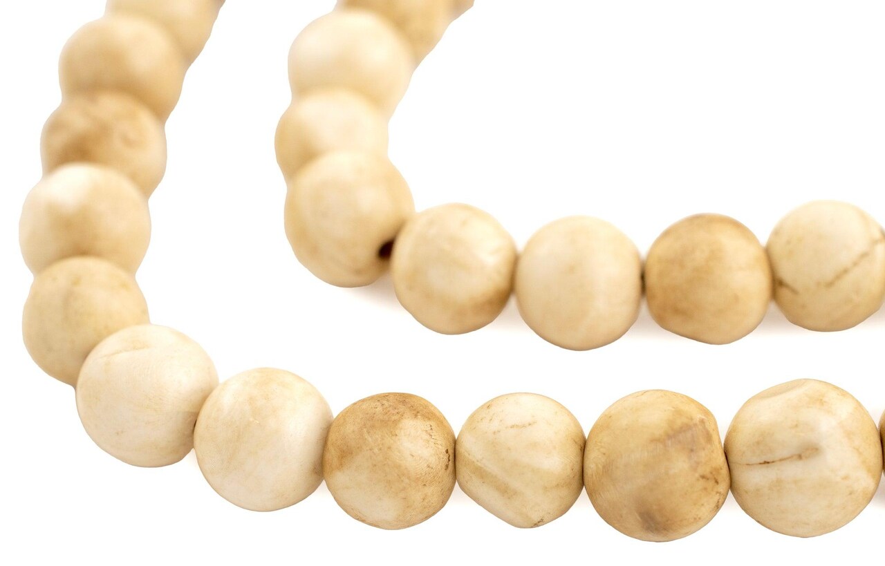 The Bead Chest Naga Conch Shell Beads - Full Strand of Genuine Natural Ocean Seashell Beads from Nepal (Round 10mm, Vintage)